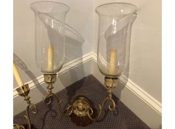 Federalist Style Brass Sconces With Hurricane Shades - Set Of 2