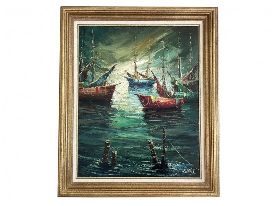 A Vintage Oil On Canvas, Nautical Scene, Signed Indistinctly