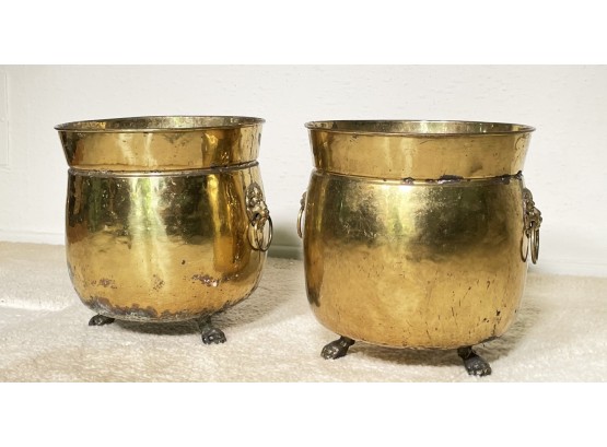 Pair Of Brass Cache Pots