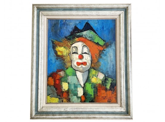 A Vintage Oil On Canvas, Signed, Abstract Clown Subject