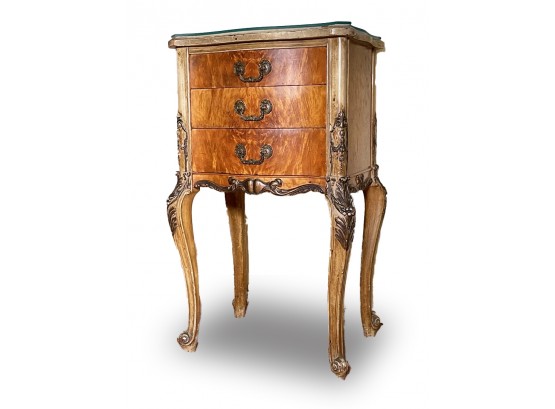 A Vintage Burl Wood Neo-Rococo Style Commode With Glass Top