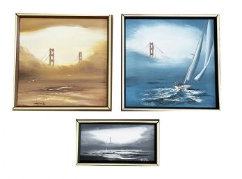 A Trio Of Vintage San Francisco Themed Oil On Canvas Paintings By Anna Chrasta