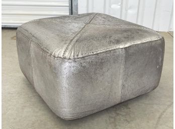 A Glamorous Modern Silver Toned Leather Pouf