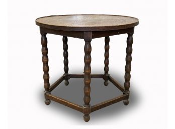 An Antique Oak Side Table - Barley Twist Legs And Lipped Rim