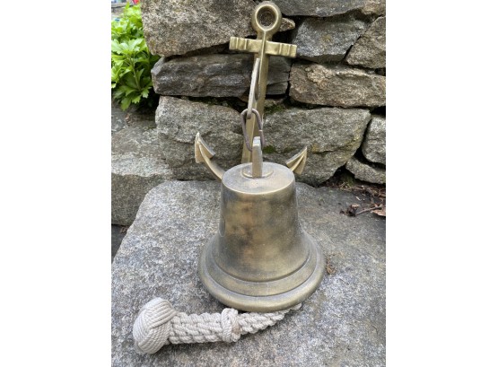 Large  Solid Brass Ships Bell With Anchor Mounting Bracket