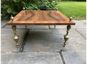 Low Wood Cocktail Table On Brass Legs