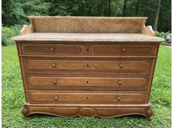 Solid Oak French Chest Of Drawers With Marble Top