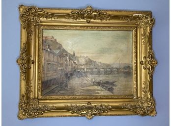Giltwood Framed Oil Painting Depicting Scene On Venice Canal