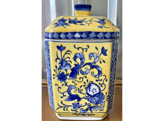 Porcelian Container In Blue And Yellow
