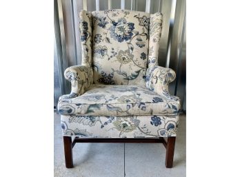 Wingback Chair With Blue And White Upholstery