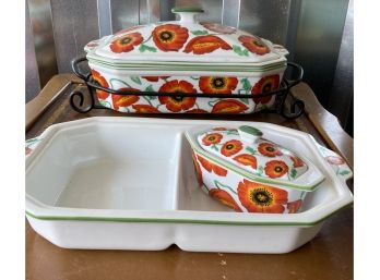 Set Of 2 Casserole Dishes A Divided Serving Dish With 1 Lid That Fits All And Small Serving Dish With Cover