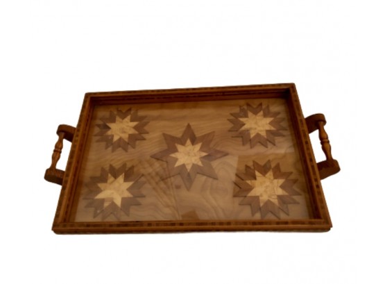 Art Deco Wood Coffee Table Serving Tray With Marquetry Inlay