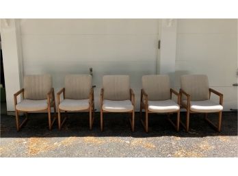 Five Vintage Mid Century Upholstered Solid Wood Side Chairs By Chromcraft