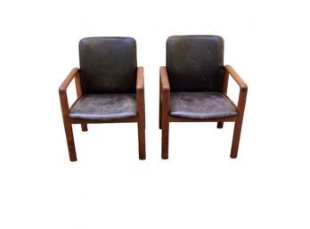 Pair Of Mid Century Modern Chairs With Leather Seats