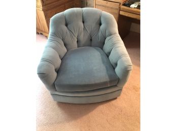 Vintage Powder Blue Tufted Barrel Back Swivel Lounge Chair By Sam Moore Furniture