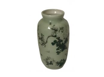 Glazed Porcelain Vase With Asian Cherry Blossoms Design