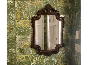 Antique Mirror With Scroll Work And Weathered Bronze Colored Trim