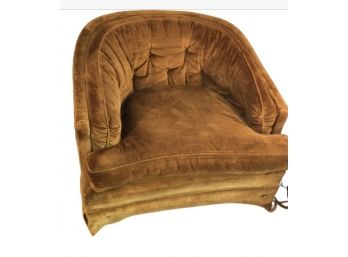 Vintage Gold Velvet Tufted Barrel Back Lounge Chair By Tomlinson Furniture