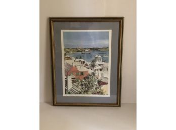 Watercolor Of St. George's, Bermuda Signed By Artist Jill Amos Raine Custom Framed