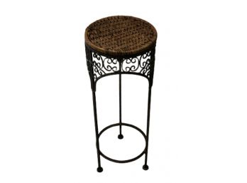 Wrought Iron Plant Stand With Rattan Wicker Top