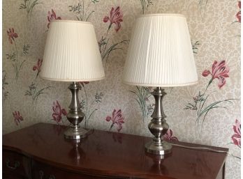 Pair Of Table Lamps With Silver Base