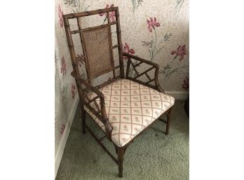 Vintage Mid Century Faux Bamboo And Cane Upholstered Side Chair