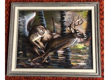 Painting Of Elk Wood Frame. Signed By Artist