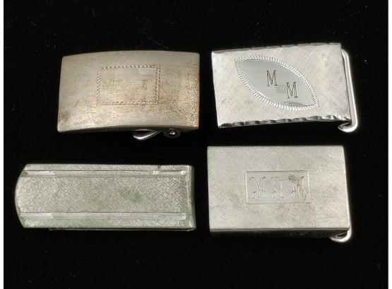 Three Sterling Silver Monogrammed Belt Buckles & Money Clip