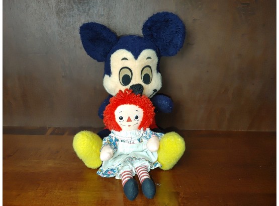 Vintage Walt Disney Characters Mickey Mouse Plush Doll & Raggedy Ann Doll