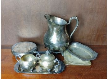 Silver Plate Water Pitcher, Silent Butler & More