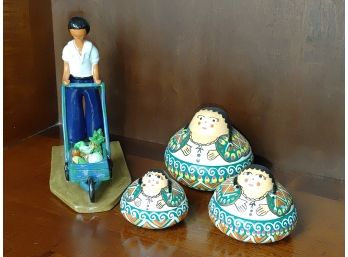 Artesania Lime Produce Vendor Figure & Hand Painted Nesting Dolls