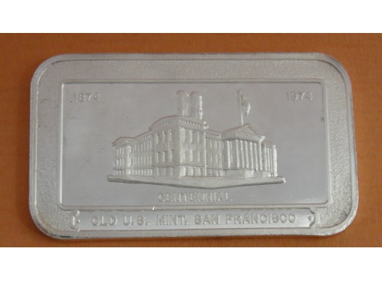 1 Troy Ounce .999 Fine Silver Bar- Old US Mint San Francisco 1974 Centenial - Pioneer Mint