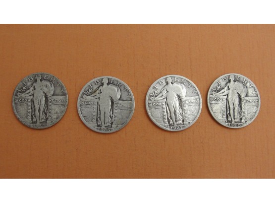 (4) Silver Standing Liberty Quarters 1925, 1927, 1929,1930 S