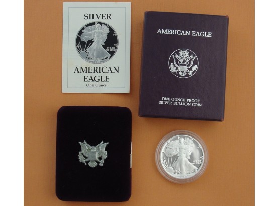 1989 Proof US Silver Eagle 1 Troy Ounce .999 Fine Silver Coin With Box And Paperwork