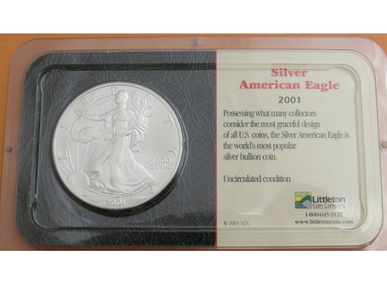 2001  US Silver Eagle 1 Troy Ounce .999 Fine Silver Coin - Littleton Coin Co