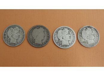 Lot Of (4) Silver Barber Quarters 1896, 1899, 1900, 1915 D