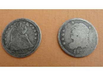 2 Silver Half Dime - 1832 Bust & 1873 Seated Liberty