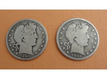 (2) Silver Barber Half Dollars 1894 S & 1898