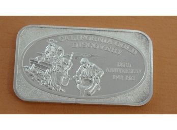 1 Troy Ounce .999 Fine Silver Bar- California Gold Discovery 125th Anniversary 1973 - US Silver Corp