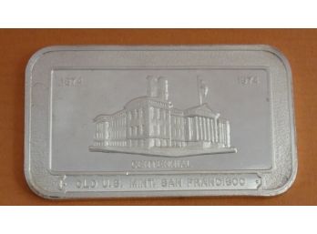 1 Troy Ounce .999 Fine Silver Bar- Old US Mint San Francisco 1974 Centenial - Pioneer Mint