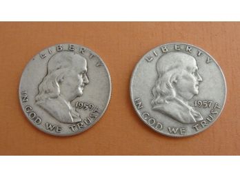 (2) Benjamin Franklin Silver Half Dollars - 1957 & 1959