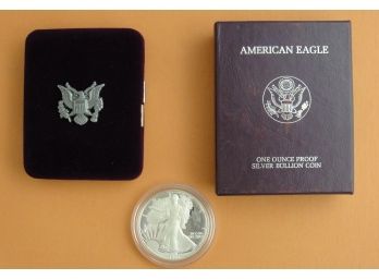 1986 Proof US Silver Eagle 1 Troy Ounce .999 Fine Silver Coin With Box And Paperwork