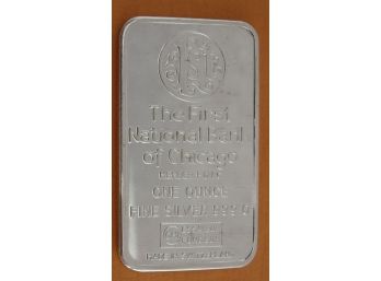 1 Ounce .999 Fine Silver Bar - First National Bank Of Chicago