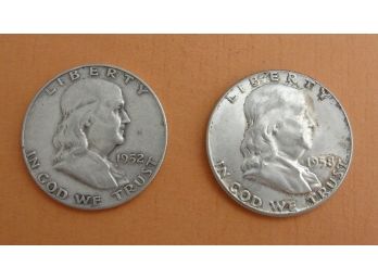 (2) Benjamin Franklin Silver Half Dollars - 1952 & 1958
