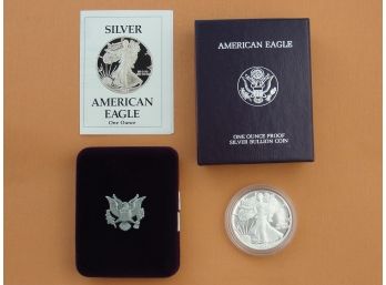 1988 Proof US Silver Eagle 1 Troy Ounce .999 Fine Silver Coin With Box And Paperwork