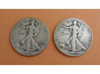 (2) Silver Walking Liberty Half Dollars 1937 & 1941