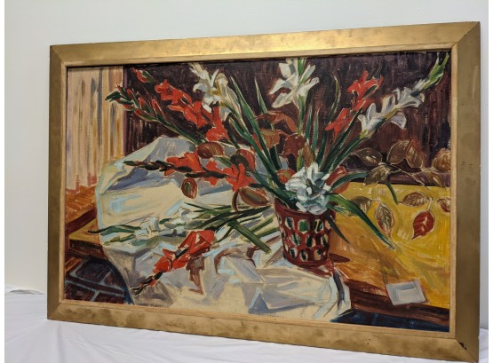 Signed 1975 Edouard Gabriel Francois Ampenot O/C Painting Still Life Of Flowers / Floral - Listed Artist