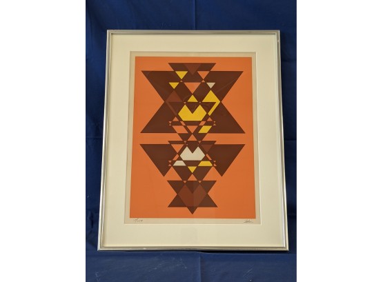 Pencil Signed 1970s Fred Isler Geometric Abstract Lithograph 15/250
