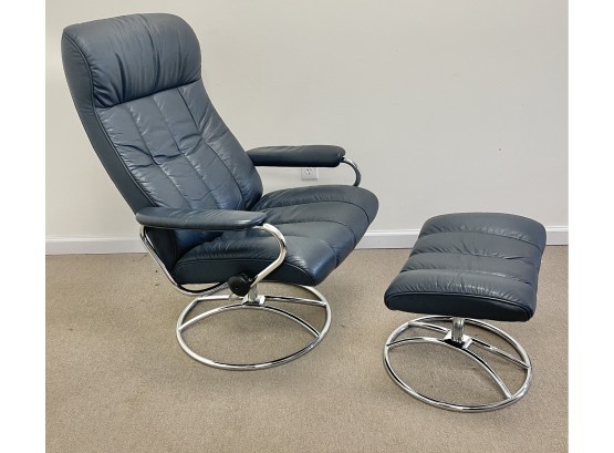 Ekornes Norway Stressless Blue Lounge Chair And Ottoman