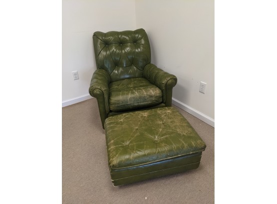 Vintage Green Tufted Leather Chair And Ottoman By Classic Leather Of Hickory North Carolina